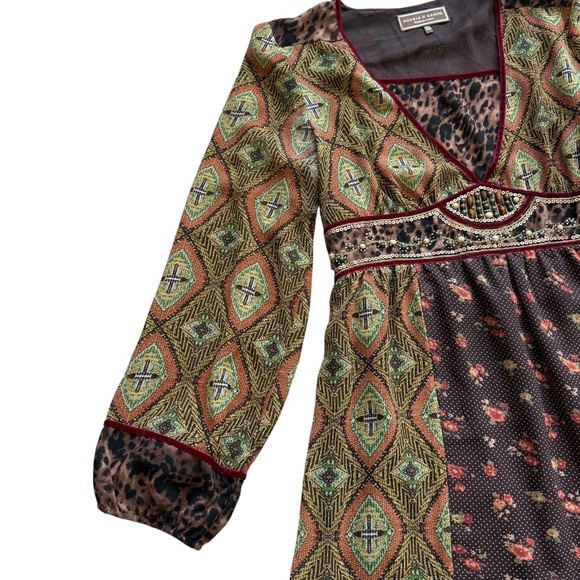 Double D Ranch Western Print Dress Beaded Embellished Boho Cowgirl XL Leopard - Picture 5 of 15